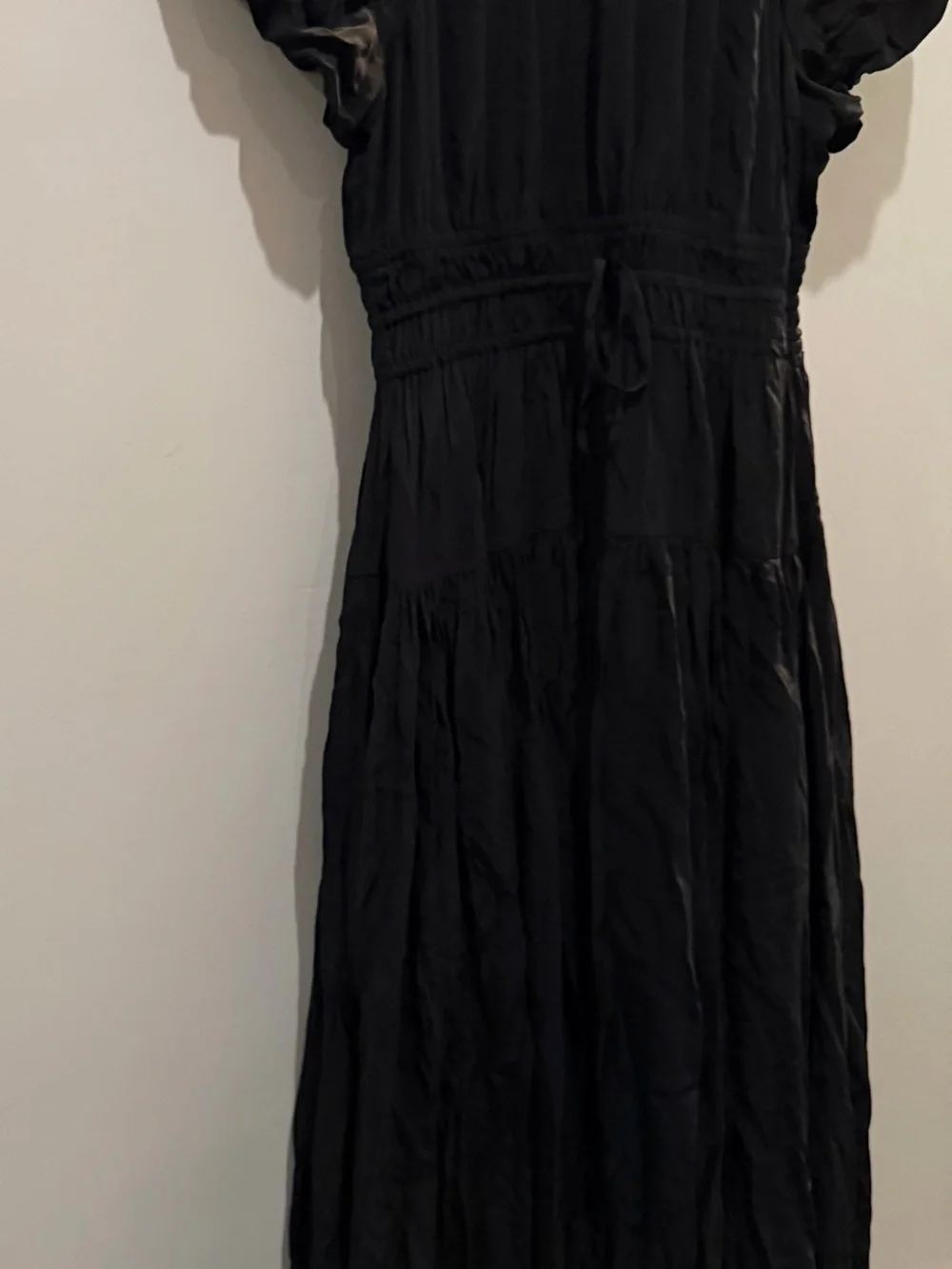 J. Crew Elena Puff-Sleeve Dress Black Crepe de Chine Maxi Sz. M $188 CA679 NEW